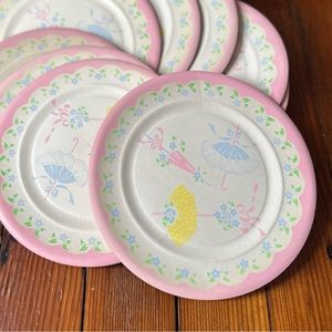 Vintage 70s baby shower parasol print paper plates